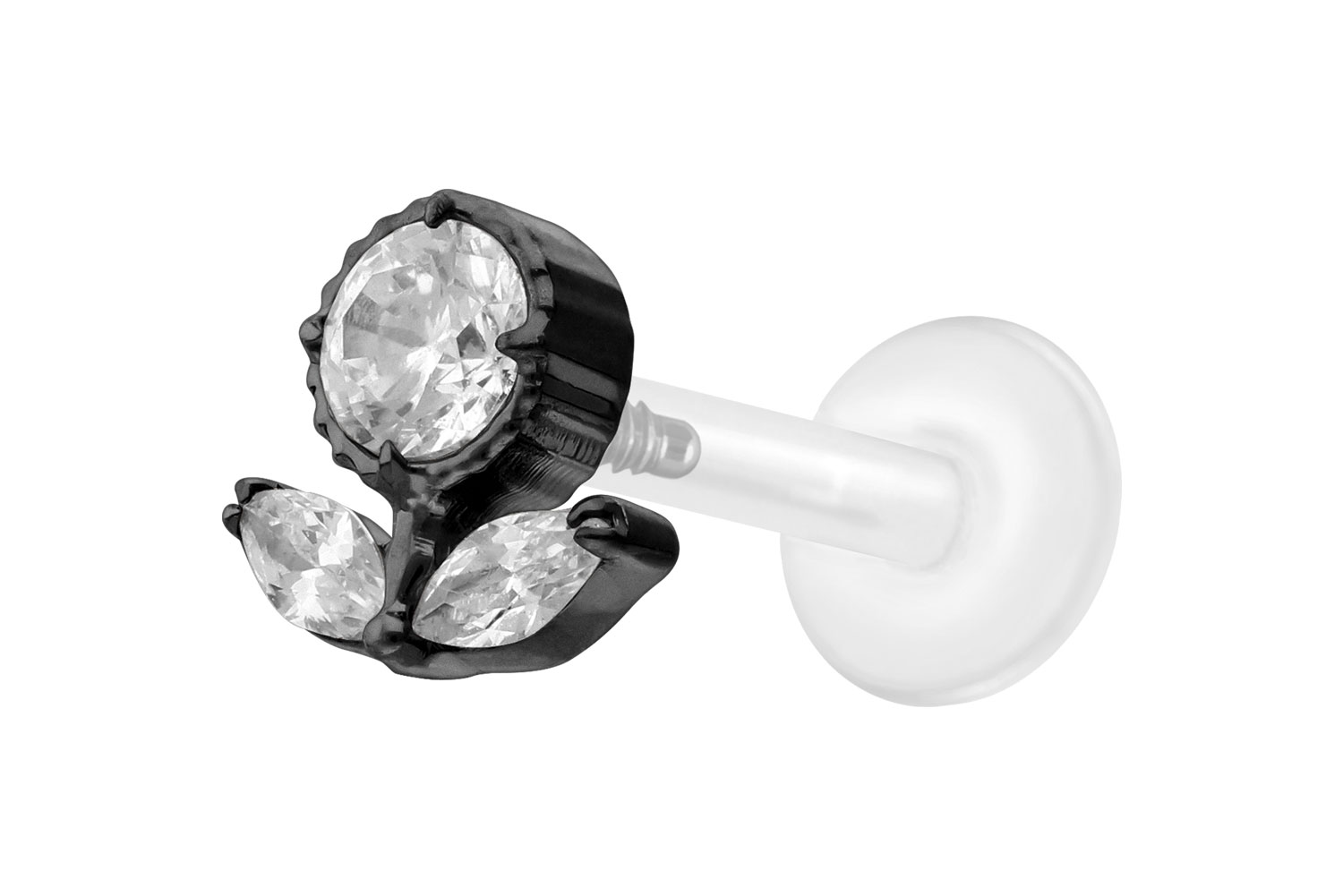 PTFE Labret Piercing mit Innengewinde + Titan-Aufsatz KRISTALLBLUME